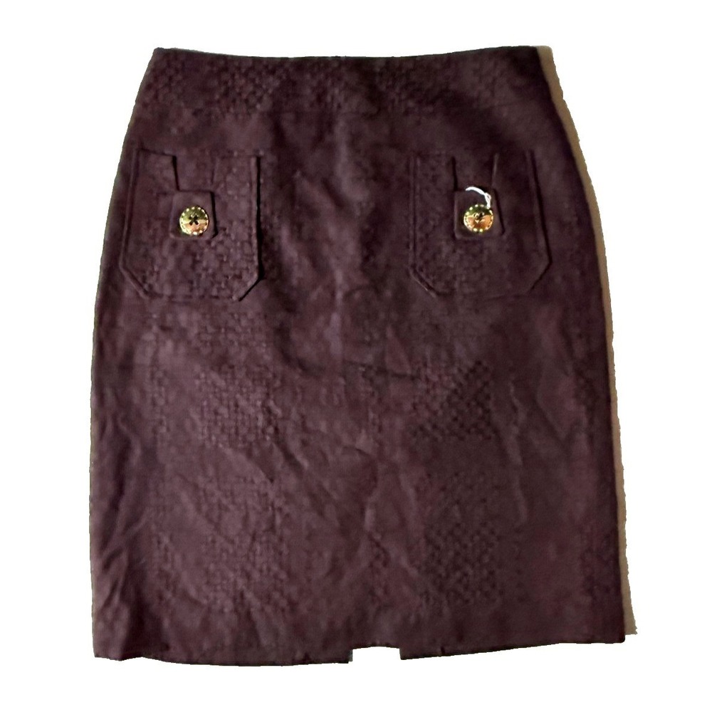 Milly Skirt Womens 6 Brown Textured Jacquard Pockets‎ Gold Button Academia